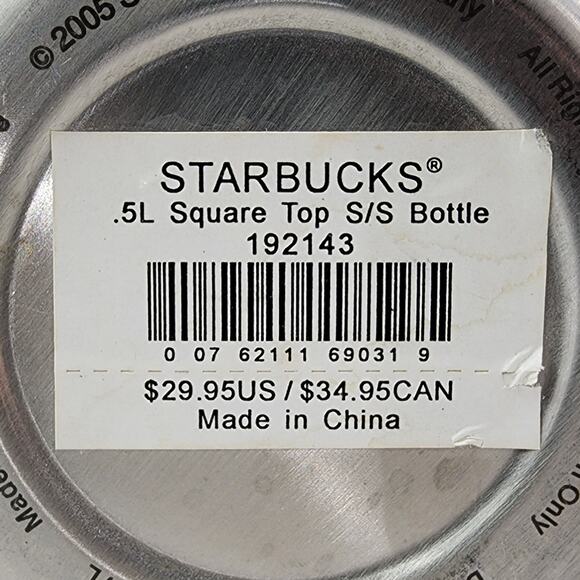 2005 Starbucks .5L Square Top Stainless Steel Bottle with Black Rubber Grip. NWT - Picture 7 of 9